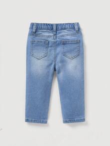SHEIN Pantalones vaqueros de mezclilla lavada versátiles y casuales para uso diario y transporte para bebé niño - Lavado ligero - Ver 2