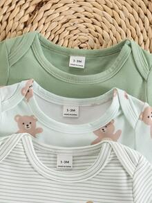 Souflis Souflis 3pcs Newborn Long Sleeve Footed Romper Set, Cartoon Bear Pattern Knitted Pajamas - Multicolor - View 7