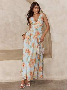 Enchnt 女士优雅印花无袖连衣裙，夏季 - 米色 - 查看 4