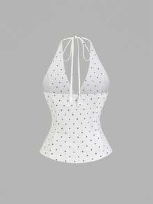 Sweetra Elegant French Style Halter Neck Design Polka Dot Fabric Commuter Chic Sexy Lady Blazer, Spring/Summer Fashion New - Black and White - View 3