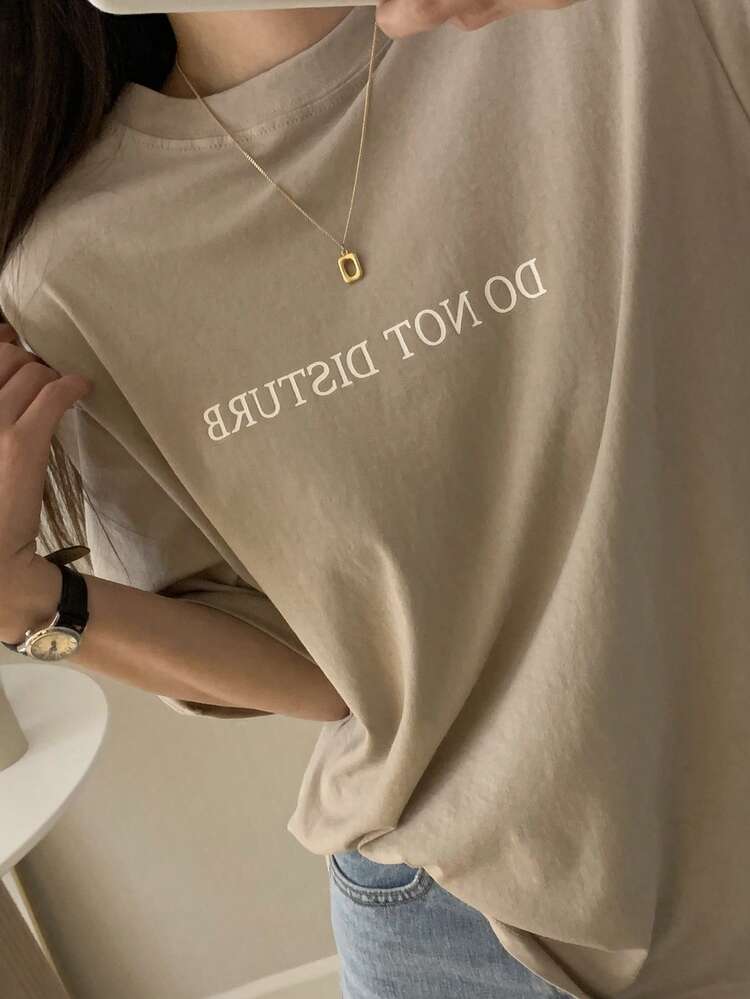 Women's Loose Regular Fit T-Shirt With Letter Print Summer
