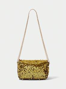 SHECARRY Personalized Sequined Small Bag Women's 2025 New Textured Shoulder Messenger Bag Temperament Simple Chain Small Square Bag - Gold - View 5