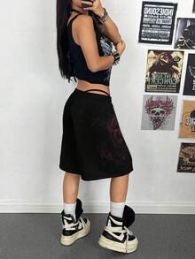 StreetHx 女士宽松灰色朋克印花七分裤 - 黑色 - 查看 4