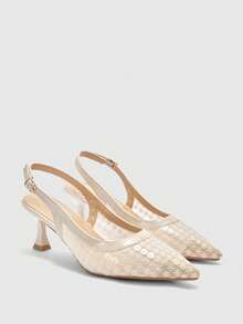 CUCCOO BIZCHIC Stylish And Elegant, Suitable For Daily Commuting, Pointed Short Heels, Hollow Shoes - Beige - View 7