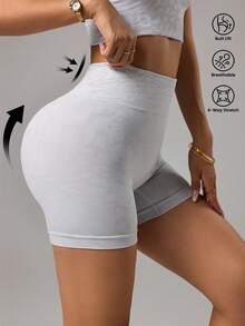 Dewbera Women's Solid Color High Waist Elastic Seamless Sports Shorts - Light Grey - View 2