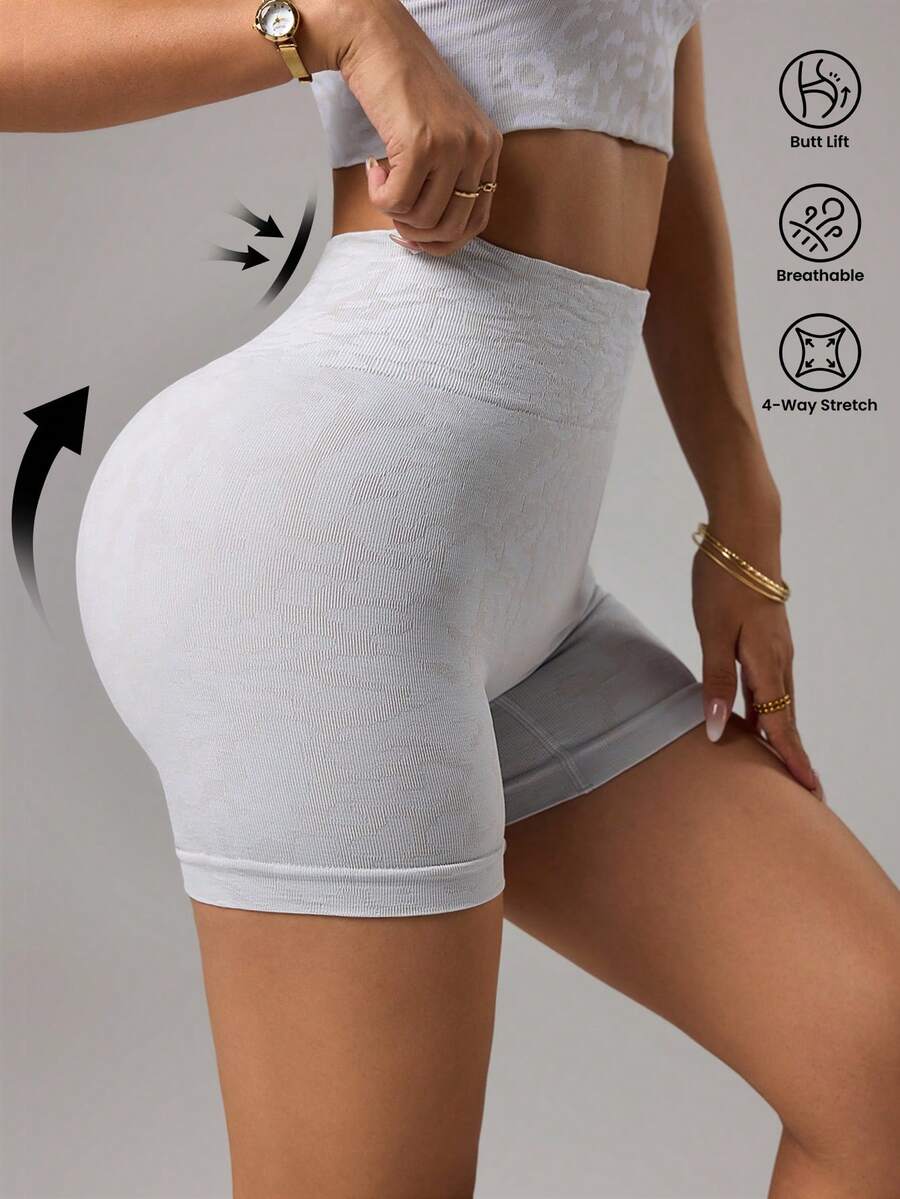 Dewbera Women's Solid Color High Waist Elastic Seamless Sports Shorts - Light Grey - View 1