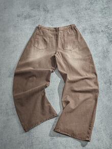 Manfinity ZONE917 Retro Y2K Street Loose Brown Washed Relaxed Fit Flared Leg Jeans For Men - Brown - View 7