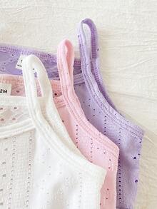 SHEIN Bộ 3 món đồ liền thân không tay và quần short cho bé gái mùa hè, kiểu dáng tối giản, in hình bướm, màu tím trơn, có gân và nơ đen. - Nhiều màu - Xem 4