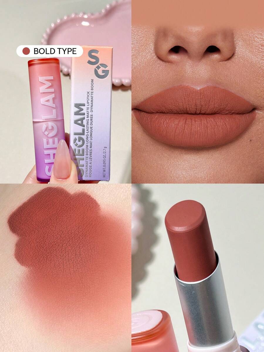 SHEGLAM Dynamatte Boom Long Lasting Matte Lipstick-Bold Type 20 Colors Creamy Matte Waterproof Lipstick Amazing Non-Stick Cup Transfer-Proof Lipstick Orange Lipstick Lip Combo Brand Beauty Makeup Face Paint Cosmetic For Women Girls Perfect For Winter Spring Ideal For Y2K Fancy Fashion Suitable For Birthday Gift Party Ready Best Color - Bold Type - View 1