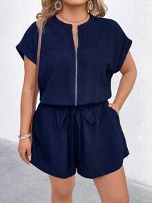 EMERY ROSE Stor storlek vävd elegant sommarjumpsuit för kvinnor - Marinblå - Visa 3