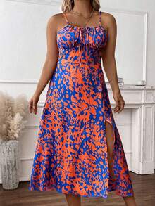 SHEIN Clasi 女士大码梭织休闲连衣裙，适合新年、情人节、感恩节、圣诞节、复活节、派对、除夕夜、圣诞派对、圣诞装饰、圣诞家居服、家庭春假等场合。 - 橘色 - 查看 6