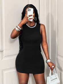 BamGleam SHEIN Seamless Knit Sexy Backless Bodycon Mini Dress - Black - View 4