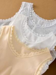 SHEIN Vintaside Kids 3件套少女优雅甜美纯白色蕾丝吊带背心，柔软棉质 - 彩色 - 查看 4