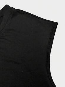 SHEIN Plus Size Men's Casual Slogan Graphic Round Neck Tank Top, Summer - Black - View 4