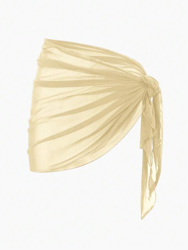 Swim Basics Women's Solid Color Casual Versatile Cover-Up & Mini Skirt Set Sarong Skirt Tie Skirt Gold Skirt Bow Skirt Silk Skirt