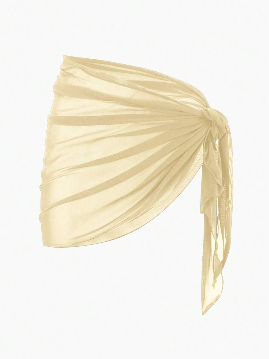 Swim Basics 女士纯色休闲百搭罩衫及迷你裙套装 - 淡黃色 - 查看 1