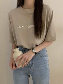 DAZY 女士宽松常规版型字母印花 T 恤夏季