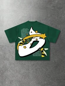 ROMWE MEN Street Life 青少年男孩休闲蜜蜂标语图案T恤，夏季 - 墨綠色 - 查看 2