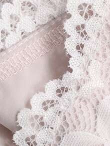 DAZY 优雅缎面蕾丝拼接女士睡衣套装 - 淺粉色 - 查看 7