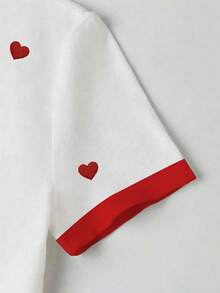 Resyla Embroidered Heart Women's Crew Neck Fitted Short Sleeve T-Shirt - White - View 5