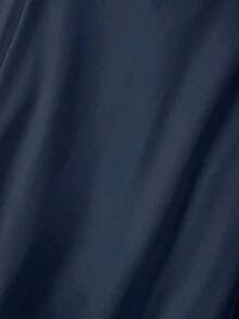 GlowEve CURVE Navy Blue Plus Size Casual Collared Shirt, Regular Long Sleeve Blouse With Asymmetrical Hem And Ruched Front Ruched Front Knot Detail And Ruched Hem - Navy Blue - View 7