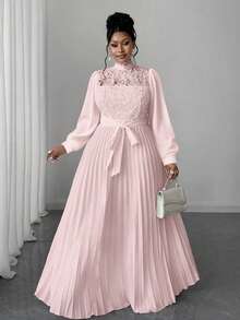 Maweii Đầm dài dáng ôm thanh lịch phối nhiều mảnh dành cho phụ nữ cỡ lớn - Màu Hồng baby - Xem 5