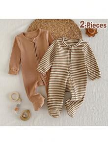 Loomiva 新生儿女宝宝/男宝宝柔软针织圆领长袖连体衣和裤子两件套 - 彩色 - 查看 4