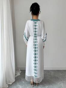 Yasmyna 女士花卉图案V领流苏袖口宽松阿拉伯风格连衣裙 - 彩色 - 查看 3