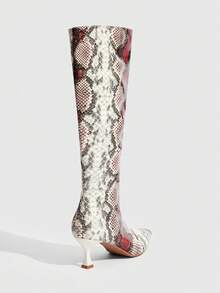 CUCCOO SZL Giày bốt cao đến đầu gối mũi nhọn họa tiết da rắn tối giản thanh lịch đa năng dành cho nữ, khóa kéo bên hông, kiểu dáng stiletto, thích hợp cho mùa Giáng sinh. - Màu đỏ tím - Xem 9