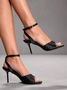 CUCCOO SZL Women's Circular Link Fashionable Daily Wear Versatile High Heel Sandals Valentine's Day - Black - View 4