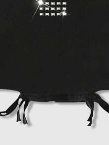 ROMWE MEN 男士休闲宽松黑色T恤，饰有十字铆钉图案，适合日常穿着和通勤，夏季款 - 黑色 - 查看 5