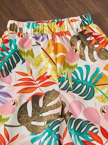 SHEIN Sparklyn Set de 2 piezas Conjunto de top halter esponjoso y pantalones cortos holgados con estampado floral para niñas preadolescentes, para vacaciones de verano - Multicolor - Ver 8