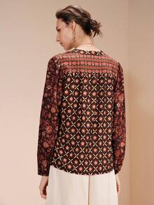 Arave 女士休闲波西米亚印花宽松衬衫，春秋季时尚外套 - 彩色 - 查看 3