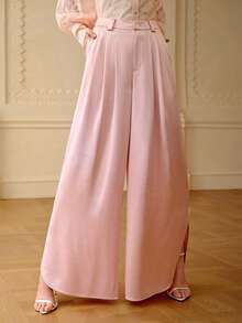 ZEYLAH 优雅简约侧开衩褶裥阔腿裤，春夏款 - 粉色 - 查看 4