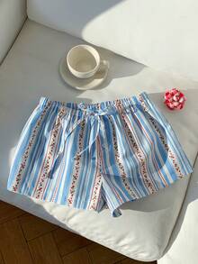 Comfortcana 2026新款春夏时尚女式休闲条纹碎花短裤，夏季女式沙滩短裤，适合海滩度假，2000年代风格 - 彩色 - 查看 5