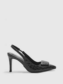 CUCCOO BIZCHIC Tacones de punta fina de contraste en blanco y negro con tacón medio, elegantes y minimalistas con diseño de empalme clásico, adecuados para citas, el trabajo, ocasiones formales y atuendos profesionales, zapatos de primavera, vacaciones de primavera, tacones de Pascua y baile de graduación - Negro - Ver 5