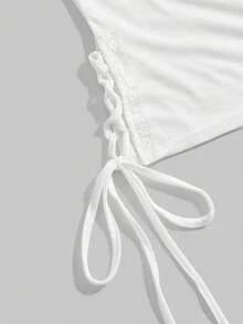 ROMWE Grunge Punk Spring/SummercasualAnchor Chain Print Rhinestone Embellished Off-Shoulder Bodycon T-Shirt - White - View 4