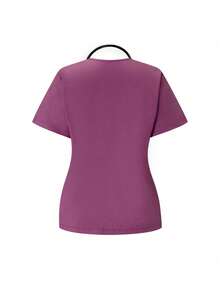 TaskEZ Scrubs Set: V-Neck Short Sleeve Top & Pants Scrub Uniform For Healthcare Workers - Red Violet - View 6