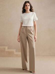 Anewsta Elegant 3D Rose Floral Crew Neck Fitted Slim Casual Commuter Simple White Women T-Shirt - White - View 5