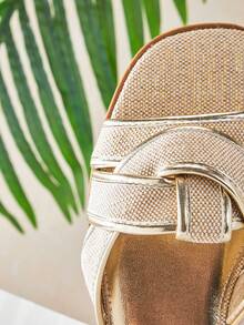 SHUZIA Women's Minimalist Casual Comfy Crisscross Flat Sandals - Gold - View 7