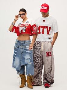 MTV | SHEIN Men's Casual Breathable Letter Print Short Sleeve T-Shirt, Summer - White - View 8