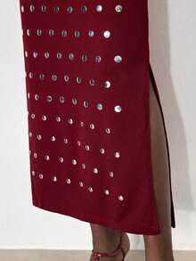 Maija Falda larga con adornos de lentejuelas para mujer, adecuada para fiestas, ir al trabajo, estilo casual elegante, ideal para primavera/verano, Día de San Valentín - Burdeos - Ver 7