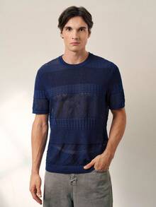 RONVEXI Camiseta casual de punto de cuello redondo de manga corta y unicolor holgada para hombre - azul real - Ver 6