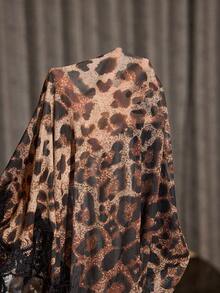 SHEIN Sexy Leopard Print Waist Cinching Slip Dress With Lace Mesh Cutout, Alluring Intimate Apparel - Multicolor - View 9