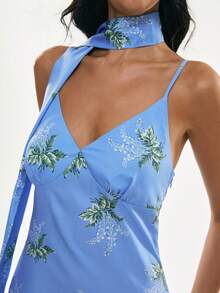 Poéselle 女士度假风印花浪漫吊带裙 - 藍色 - 查看 4