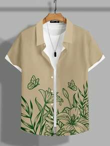 VIVINTIMO Men's Vacation Style Floral, Butterfly & Plant Print Shirt - Multicolor - View 1