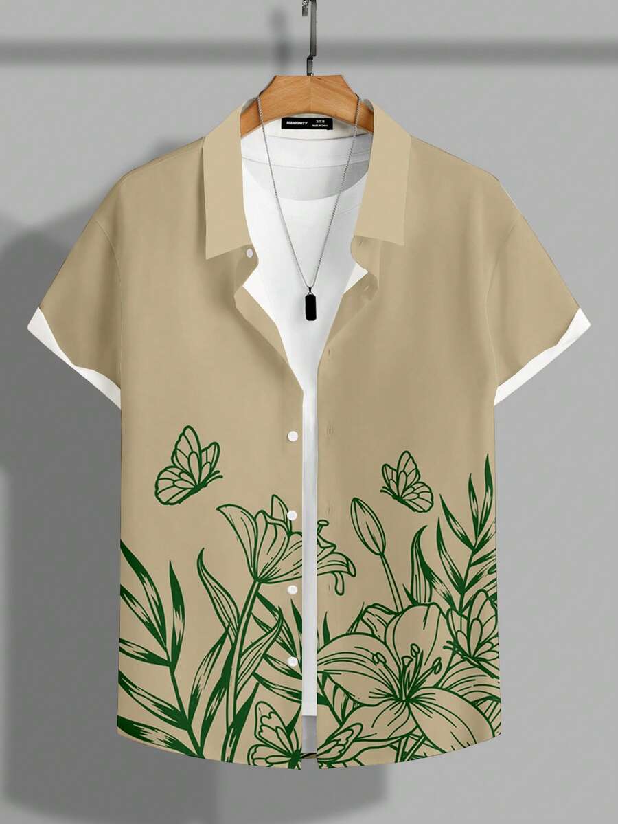 VIVINTIMO Men's Vacation Style Floral, Butterfly & Plant Print Shirt - Multicolor - View 1