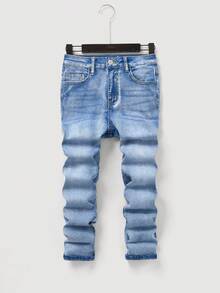 SHEIN Tween Boy Casual Everyday Versatile Washed Denim Jeans - Light Wash - View 1