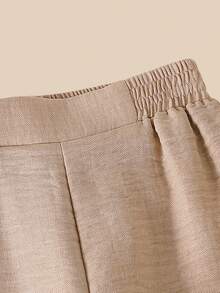 Casuvi Kids Girls Casual Loose Straight Leg Pants, Elegant Commuter Style, Smooth Fabric, Suitable For Spring And Autumn - Khaki - View 4