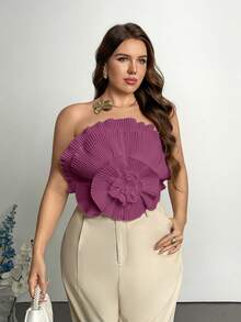 SHEIN Privé Blusa ajustada con pliegues de talla grande, adecuada para vacaciones, citas, fiestas, playa, primavera/verano - Morado - Ver 11